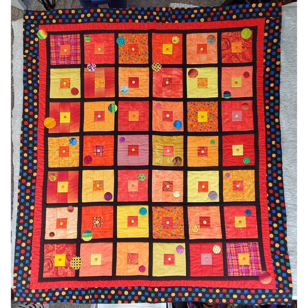 Beautiful Quilted Art Wall Hanging signed by Artist - Circles and Squares